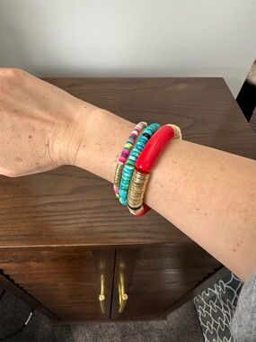 Vibrant Red and Multicolor Stack Bracelet Set - Women's Jewelry